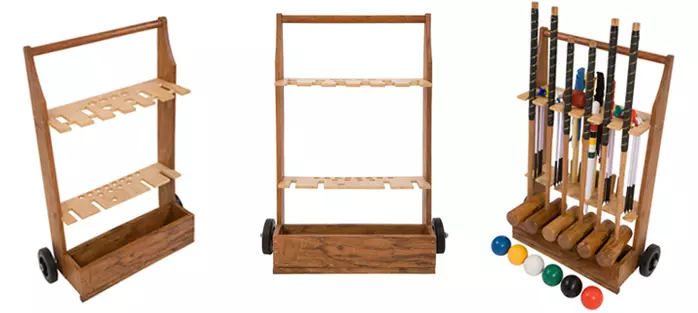 Photo of three wooden croquet trollets